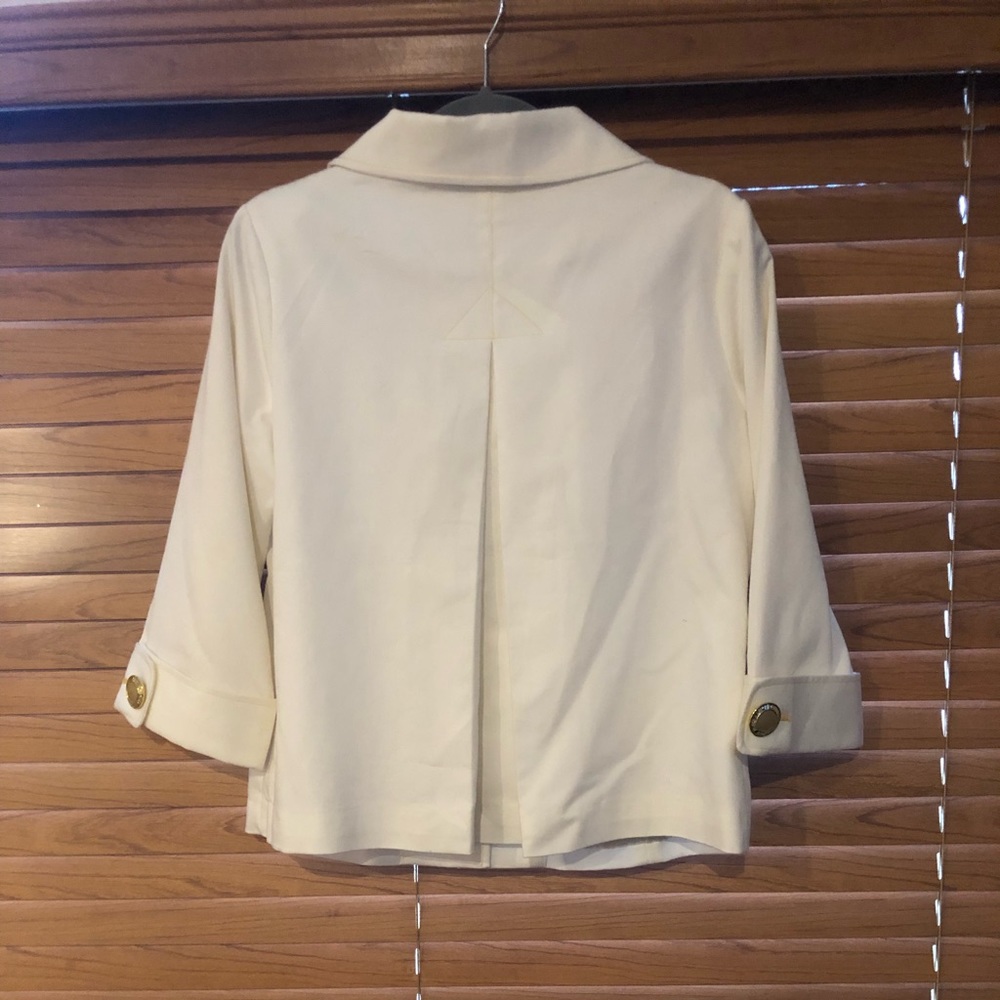 BOB MACKIE wearable art white cropped jacket with yellow stitching - Picture 4 of 4